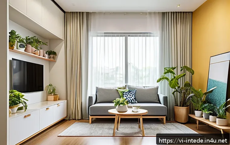 인테리어 이론과 실무의 차이 - A modern Vietnamese living room interior showcasing smart space utilization in a small apartment in ...